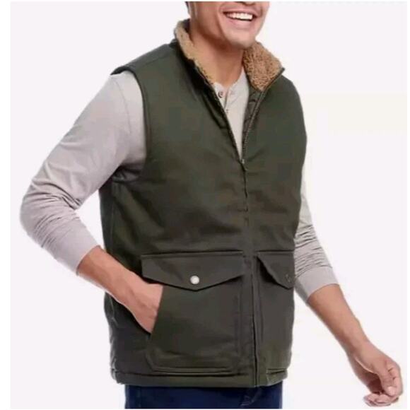 Weatherproof Men's Heritage Brand Workwear Vests Sz M Green Canvas Sherpa Collar - Picture 4 of 10